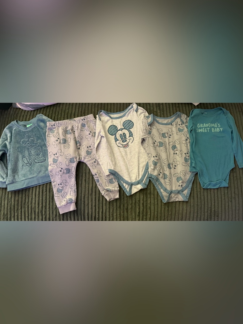 Disney Baby Blue & White Mickey Mouse Bodysuit Set